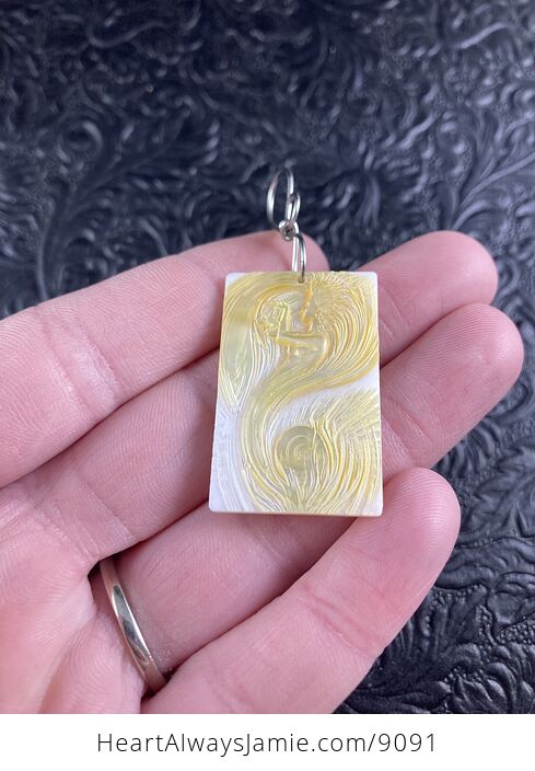 Wind Goddess Carved in Mother of Pearl Shell Pendant Jewelry - #2Y08wx7MWC8-2