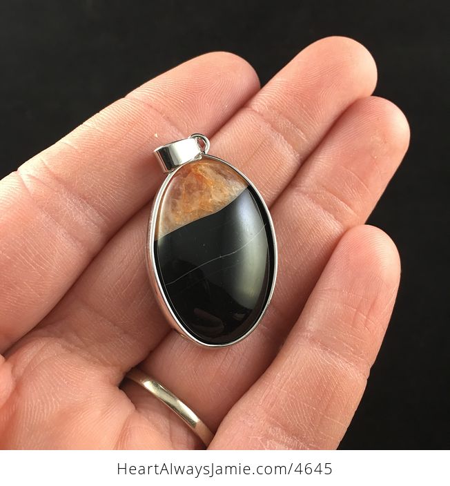 Wire Framed Black and Orange Drusy Agate Stone Jewelry Pendant - #onRdYELfoaY-1