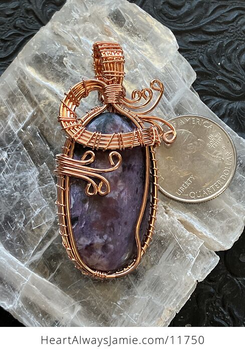 Wire Wrapped Charoite Crystal Stone Jewelry Pendant - #h5hakUkfk1I-7