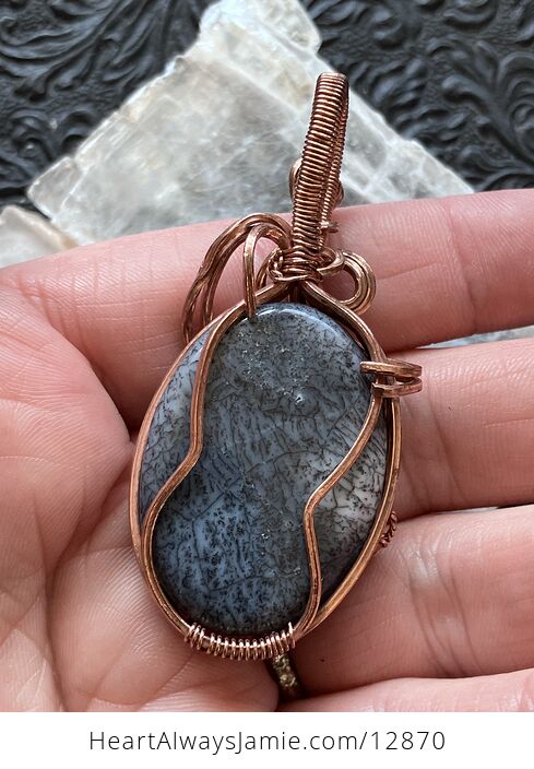 Wire Wrapped Dendritic Opal Agate Chalcedony Crystal Stone Jewelry Pendant - #yNFWC1eA1uw-5