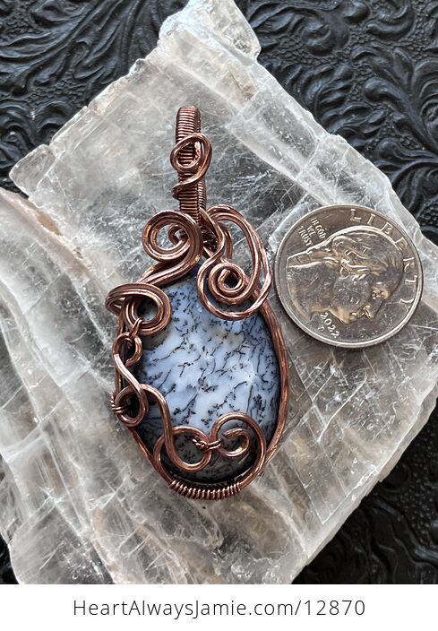 Wire Wrapped Dendritic Opal Agate Chalcedony Crystal Stone Jewelry Pendant - #yNFWC1eA1uw-7