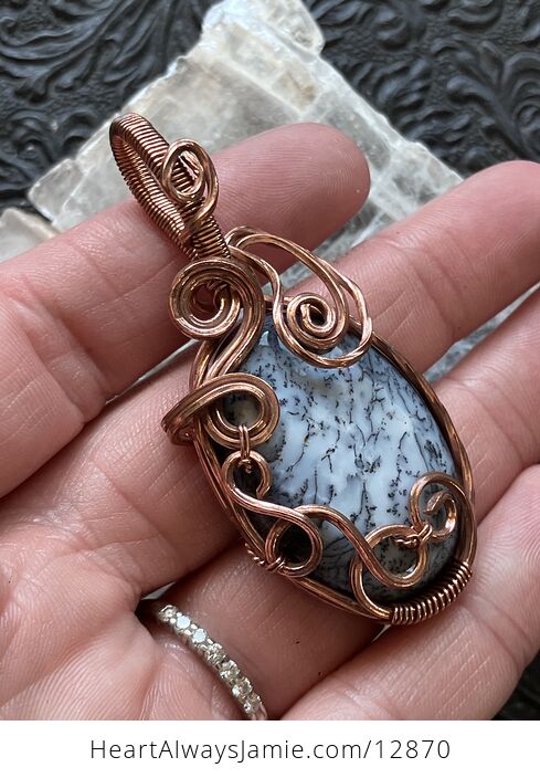 Wire Wrapped Dendritic Opal Agate Chalcedony Crystal Stone Jewelry Pendant - #yNFWC1eA1uw-3