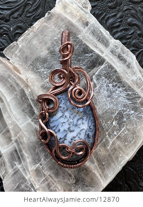 Wire Wrapped Dendritic Opal Agate Chalcedony Crystal Stone Jewelry Pendant - #yNFWC1eA1uw-1