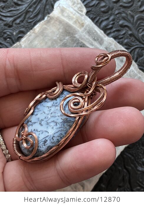 Wire Wrapped Dendritic Opal Agate Chalcedony Crystal Stone Jewelry Pendant - #yNFWC1eA1uw-4