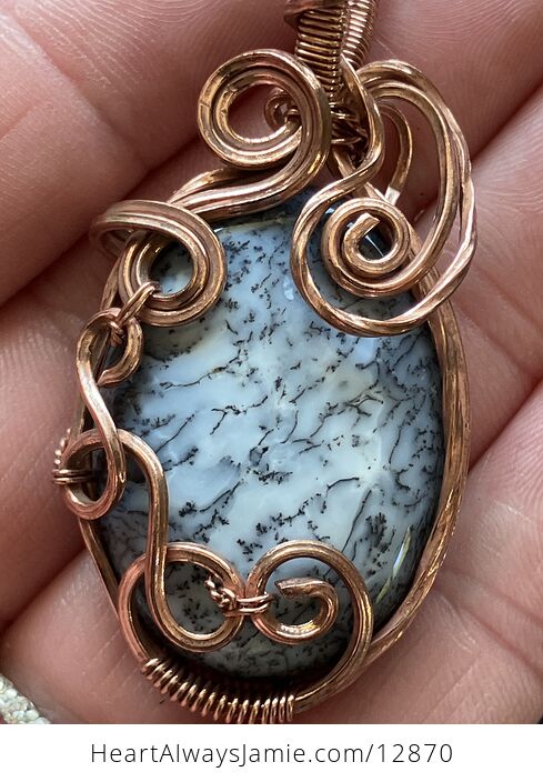 Wire Wrapped Dendritic Opal Agate Chalcedony Crystal Stone Jewelry Pendant - #yNFWC1eA1uw-6