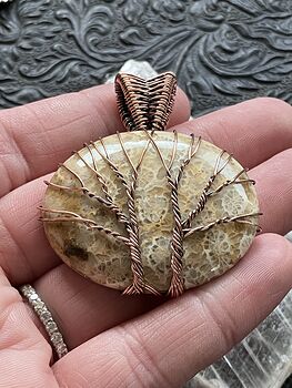 Wire Wrapped Double Tree of Life Agatized Coral Fossil Gemstone Stone Jewelry Crystal Pendant #fD10jRSgkM4