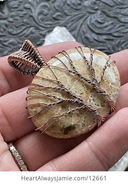 Wire Wrapped Double Tree of Life Agatized Coral Fossil Gemstone Stone Jewelry Crystal Pendant - #fD10jRSgkM4-2