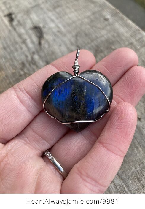 Wire Wrapped Flashy Labradorite Heart Stone Crystal Jewelry Pendant - #7K1D7lIMM6s-1