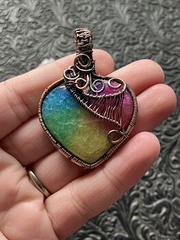 Wire Wrapped Heart Rainbow Quartz Crystal Stone Jewelry Pendant #ATNH1S9qedI