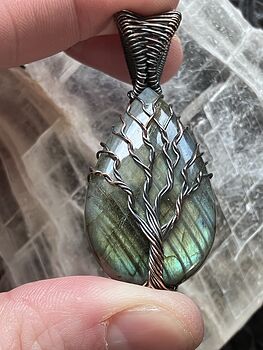 Wire Wrapped Labradorite Tree of Life Crystal Stone Jewelry Pendant #ZFkle3r1Fws