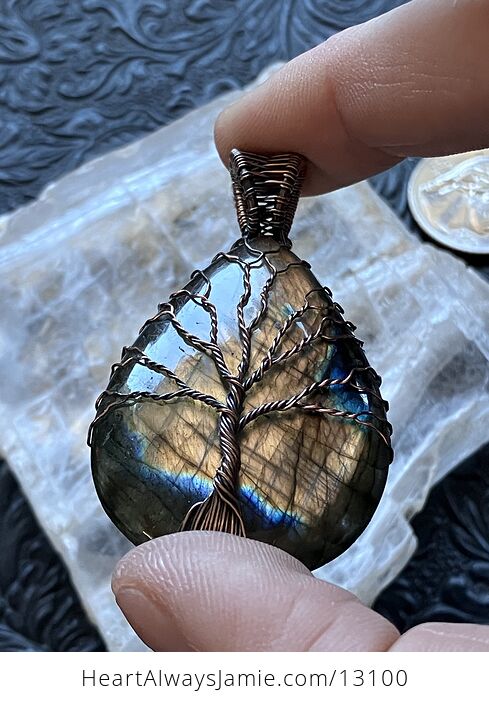 Wire Wrapped Labradorite Tree of Life Crystal Stone Jewelry Pendant - #Vhh42jO2NoU-1