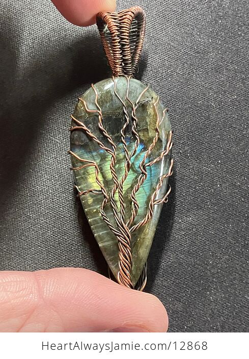 Wire Wrapped Labradorite Tree of Life Crystal Stone Jewelry Pendant - #jm3h0HFe9Oo-1