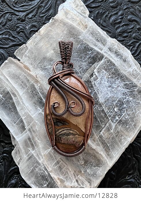 Wire Wrapped Landscape Picture Jasper Stone Crystal Jewelry Pendant - #p1KcY6mRQvM-5