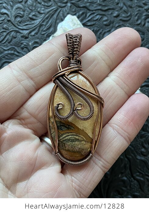 Wire Wrapped Landscape Picture Jasper Stone Crystal Jewelry Pendant - #p1KcY6mRQvM-1