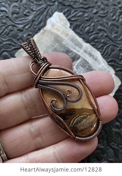 Wire Wrapped Landscape Picture Jasper Stone Crystal Jewelry Pendant - #p1KcY6mRQvM-4