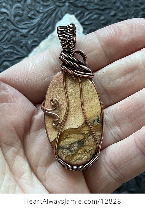 Wire Wrapped Landscape Picture Jasper Stone Crystal Jewelry Pendant - #p1KcY6mRQvM-3