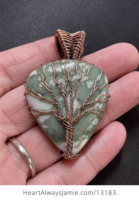 Wire Wrapped Lucky Jade Tree of Life Crystal Stone Jewelry Pendant - #jNlyVHX9yVg-1