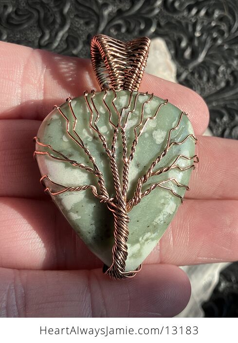 Wire Wrapped Lucky Jade Tree of Life Crystal Stone Jewelry Pendant - #jNlyVHX9yVg-9