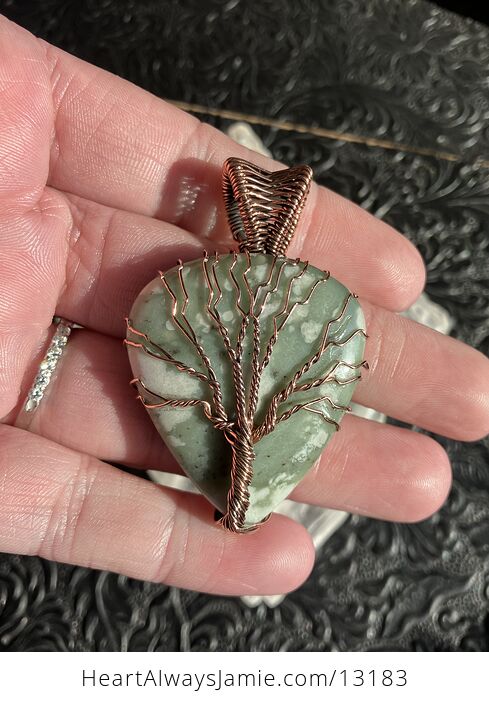 Wire Wrapped Lucky Jade Tree of Life Crystal Stone Jewelry Pendant - #jNlyVHX9yVg-4