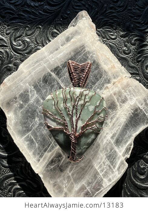 Wire Wrapped Lucky Jade Tree of Life Crystal Stone Jewelry Pendant - #jNlyVHX9yVg-2