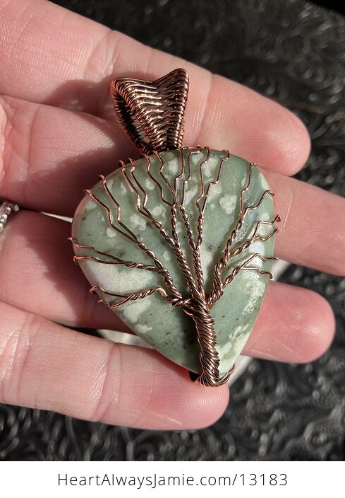 Wire Wrapped Lucky Jade Tree of Life Crystal Stone Jewelry Pendant - #jNlyVHX9yVg-5