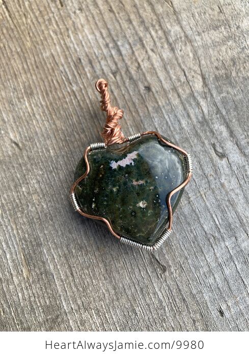 Wire Wrapped Ocean Jasper Heart Stone Crystal Jewelry Pendant - #0MVrF43RVHE-8