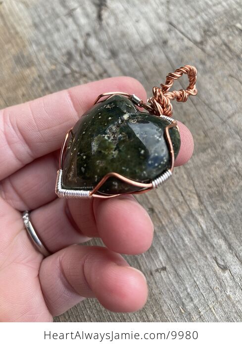 Wire Wrapped Ocean Jasper Heart Stone Crystal Jewelry Pendant - #0MVrF43RVHE-4