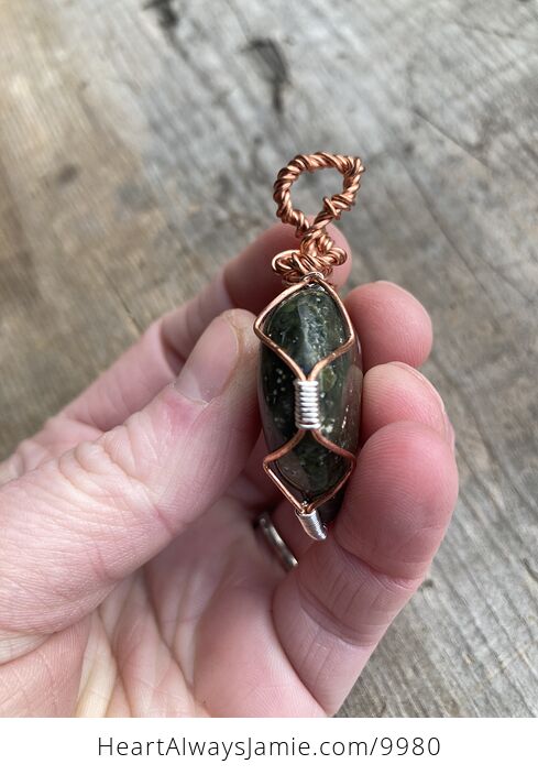 Wire Wrapped Ocean Jasper Heart Stone Crystal Jewelry Pendant - #0MVrF43RVHE-5