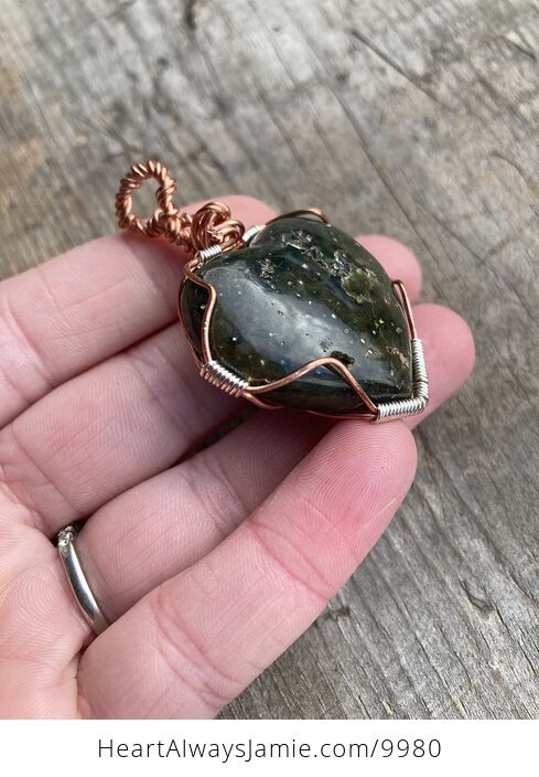 Wire Wrapped Ocean Jasper Heart Stone Crystal Jewelry Pendant - #0MVrF43RVHE-3