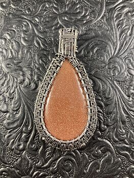 Wire Wrapped Orange Goldstone Crystal Stone Jewelry Pendant #H8oGX2R8t4E