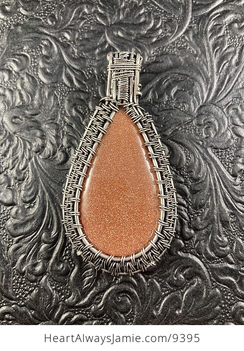 Wire Wrapped Orange Goldstone Crystal Stone Jewelry Pendant - #H8oGX2R8t4E-1