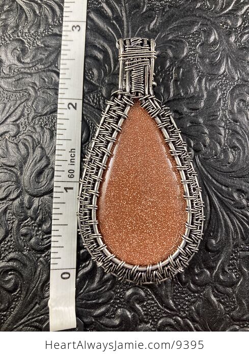Wire Wrapped Orange Goldstone Crystal Stone Jewelry Pendant - #H8oGX2R8t4E-2