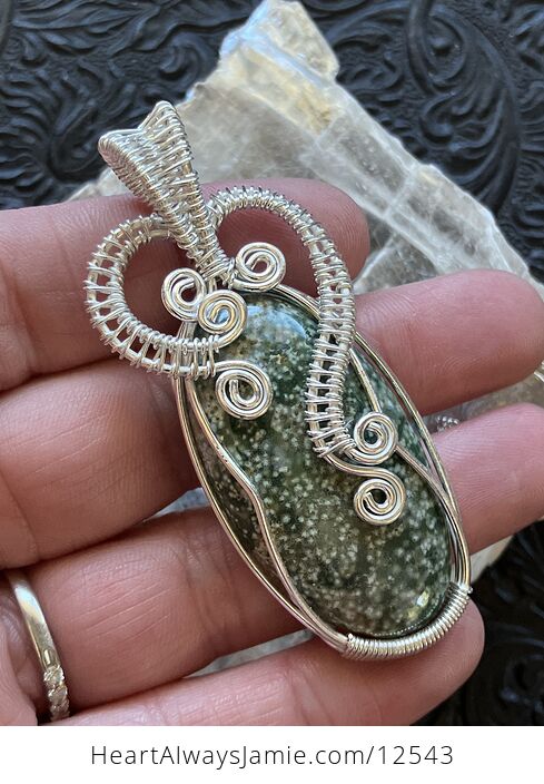 Wire Wrapped Sea Ocean Jasper Crystal Stone Jewelry Pendant - #mkNNMWHcDa8-1