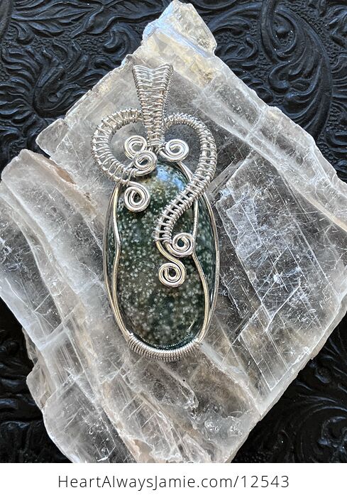 Wire Wrapped Sea Ocean Jasper Crystal Stone Jewelry Pendant - #mkNNMWHcDa8-2