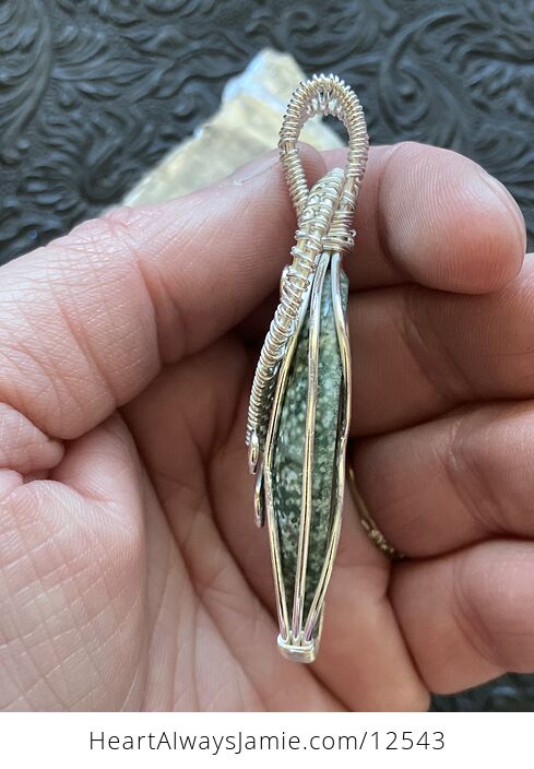 Wire Wrapped Sea Ocean Jasper Crystal Stone Jewelry Pendant - #mkNNMWHcDa8-6