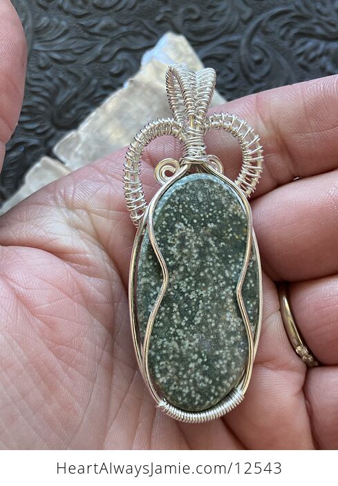 Wire Wrapped Sea Ocean Jasper Crystal Stone Jewelry Pendant - #mkNNMWHcDa8-7