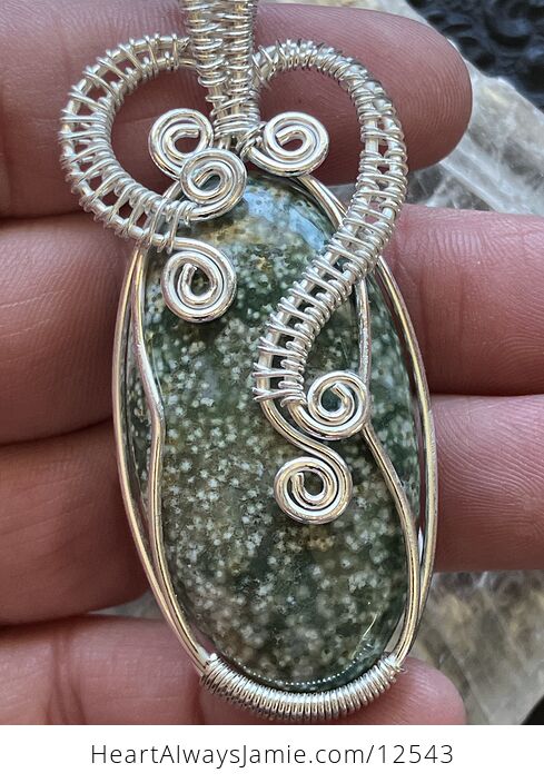 Wire Wrapped Sea Ocean Jasper Crystal Stone Jewelry Pendant - #mkNNMWHcDa8-4