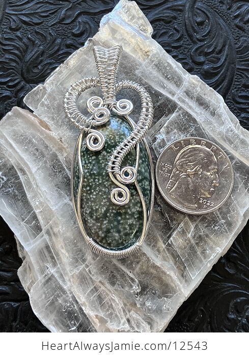 Wire Wrapped Sea Ocean Jasper Crystal Stone Jewelry Pendant - #mkNNMWHcDa8-3