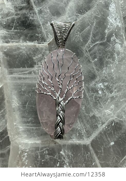 Wire Wrapped Tree of Life Pink Rose Quartz Crystal Stone Jewelry Pendant - #EmcXemRO7z4-3