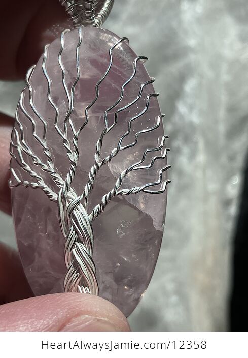 Wire Wrapped Tree of Life Pink Rose Quartz Crystal Stone Jewelry Pendant - #EmcXemRO7z4-7