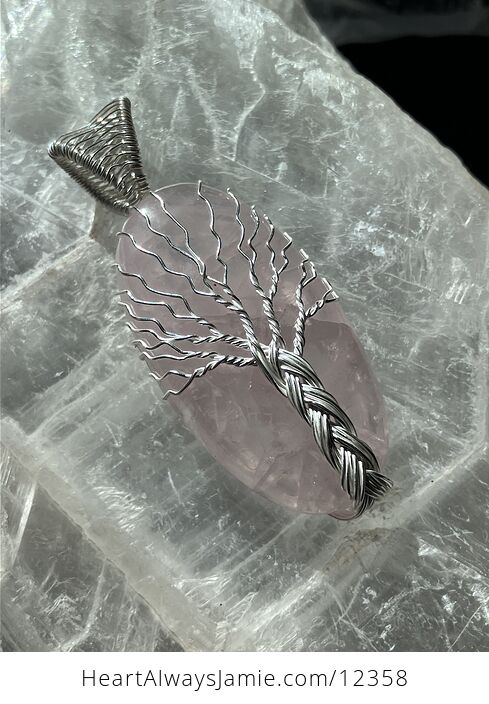 Wire Wrapped Tree of Life Pink Rose Quartz Crystal Stone Jewelry Pendant - #EmcXemRO7z4-5