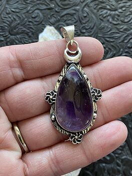Witchy Amethyst Crystal Stone Jewelry Flower and Crescent Moon Pendant #W4tOg1DuZqI