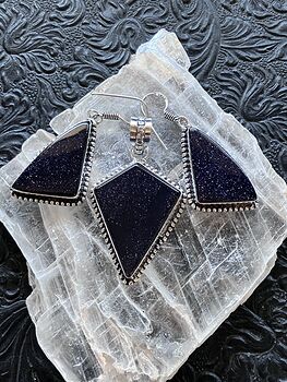 Witchy Blue Goldstone Crystal Stone Jewelry Pendant and Earrings Set #NnOPRkExlus