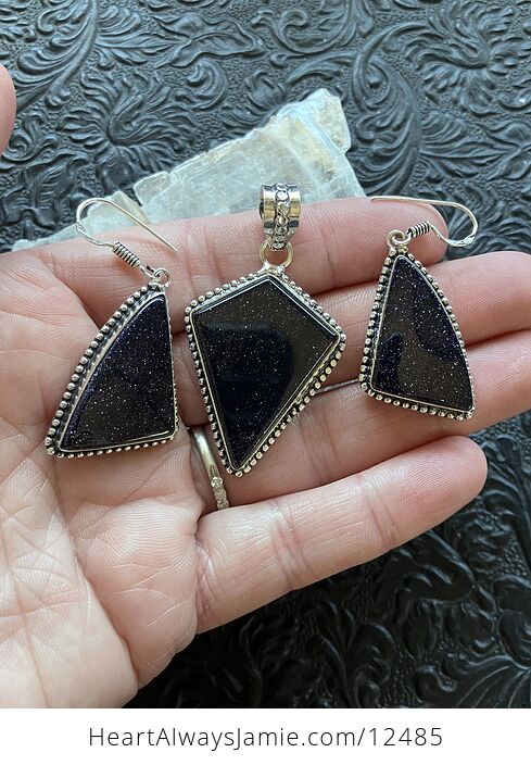 Witchy Blue Goldstone Crystal Stone Jewelry Pendant and Earrings Set - #NnOPRkExlus-3