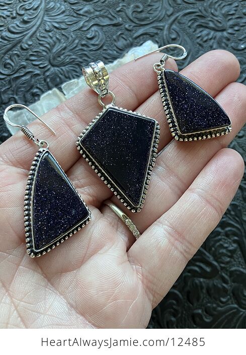 Witchy Blue Goldstone Crystal Stone Jewelry Pendant and Earrings Set - #NnOPRkExlus-2