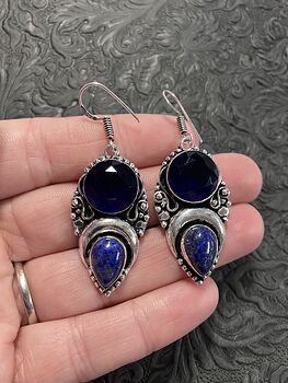 Witchy Crescent Lapis Lazuli and Blue Gem Lunar Earrings #X76KtyiARHE