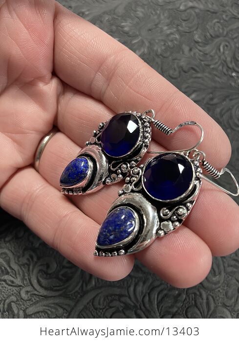 Witchy Crescent Lapis Lazuli and Blue Gem Lunar Earrings - #X76KtyiARHE-4