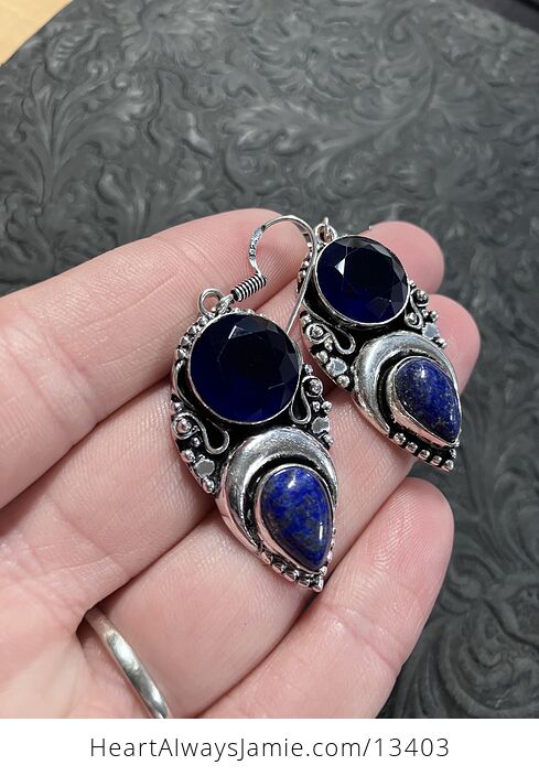 Witchy Crescent Lapis Lazuli and Blue Gem Lunar Earrings - #X76KtyiARHE-3