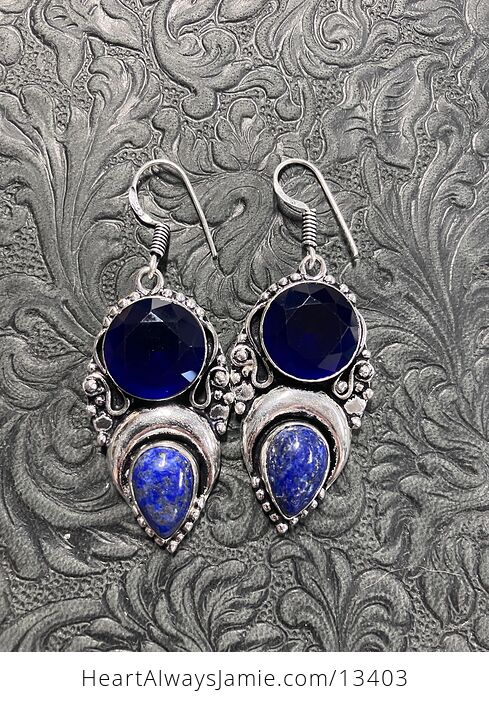 Witchy Crescent Lapis Lazuli and Blue Gem Lunar Earrings - #X76KtyiARHE-5