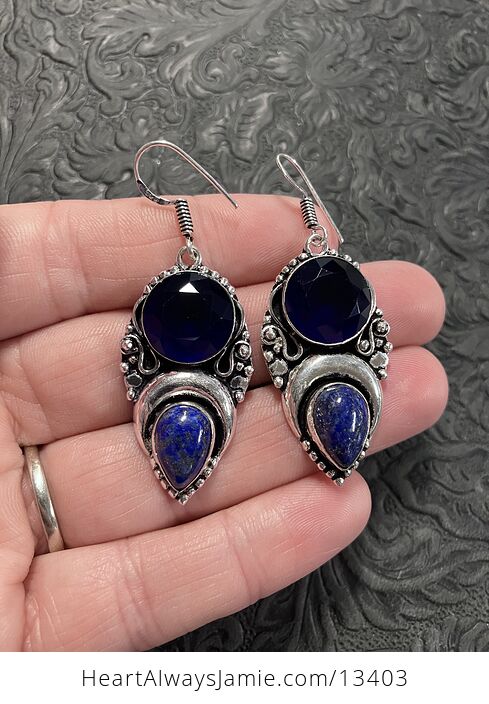 Witchy Crescent Lapis Lazuli and Blue Gem Lunar Earrings - #X76KtyiARHE-1